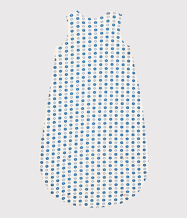 Baby-Schlafsack aus Bio-Baumwolle mit blauem Blumenmuster im Retro-Look weiss/blau