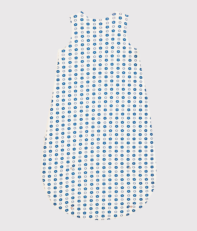 Baby-Schlafsack aus Bio-Baumwolle mit blauem Blumenmuster im Retro-Look weiss MARSHMALLOW/ MALLARD