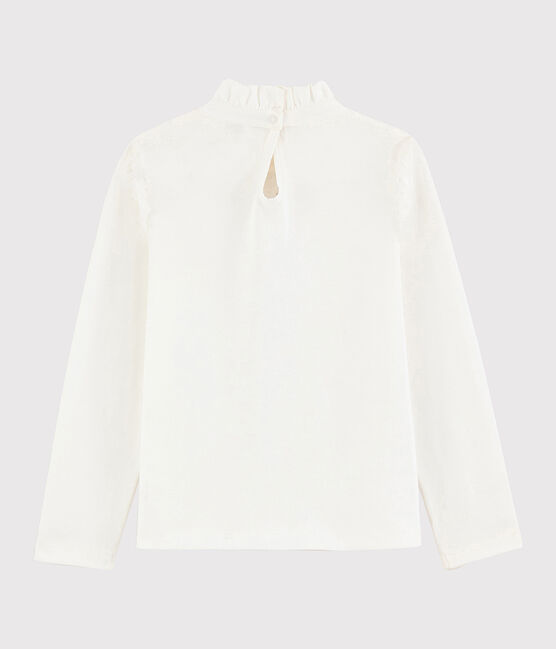 Kinder-T-Shirt mit krausem Kragen für Mädchen weiss MARSHMALLOW