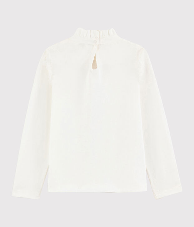 Kinder-T-Shirt mit krausem Kragen f&uuml;r M&auml;dchen weiss