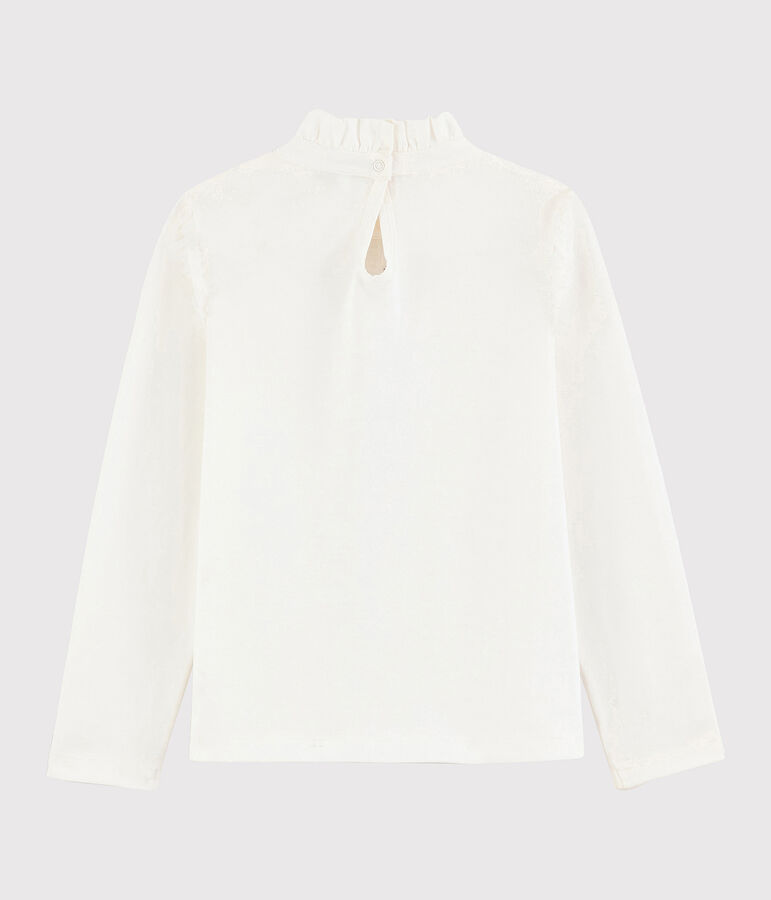 Kinder-T-Shirt mit krausem Kragen f&uuml;r M&auml;dchen weiss