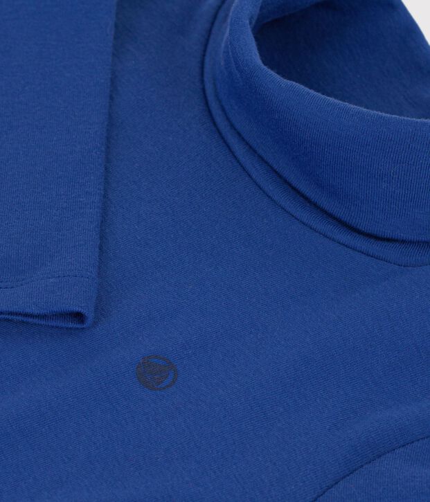 Kinder-Rollkragenshirt aus einfarbiger Baumwolle blau
