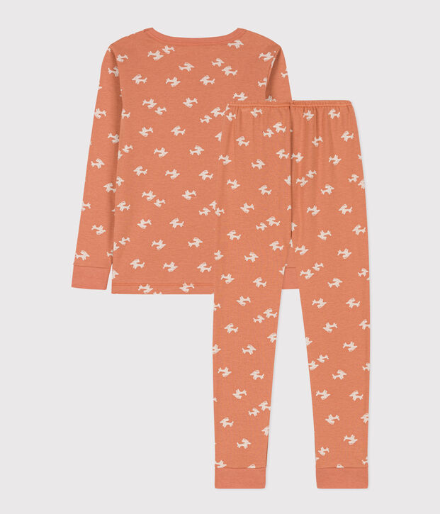 Kinderpyjama aus Baumwolle in schmaler Passform f&uuml;r M&auml;dchen rosa/naturfarben