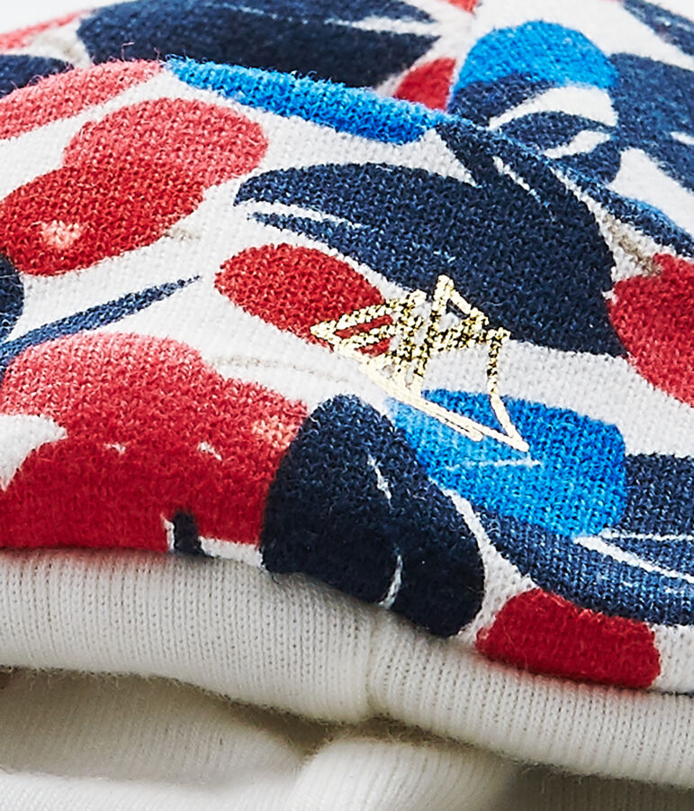 Bedruckte Baby-M&auml;dchen-M&uuml;tze aus Molton weiss/vielfarbig