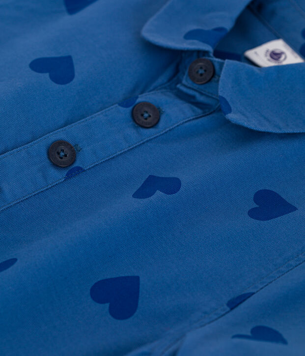 Kurz&auml;rmeliges Kinder-Kleid aus Baumwolle mit Herzmotiv blau/blau