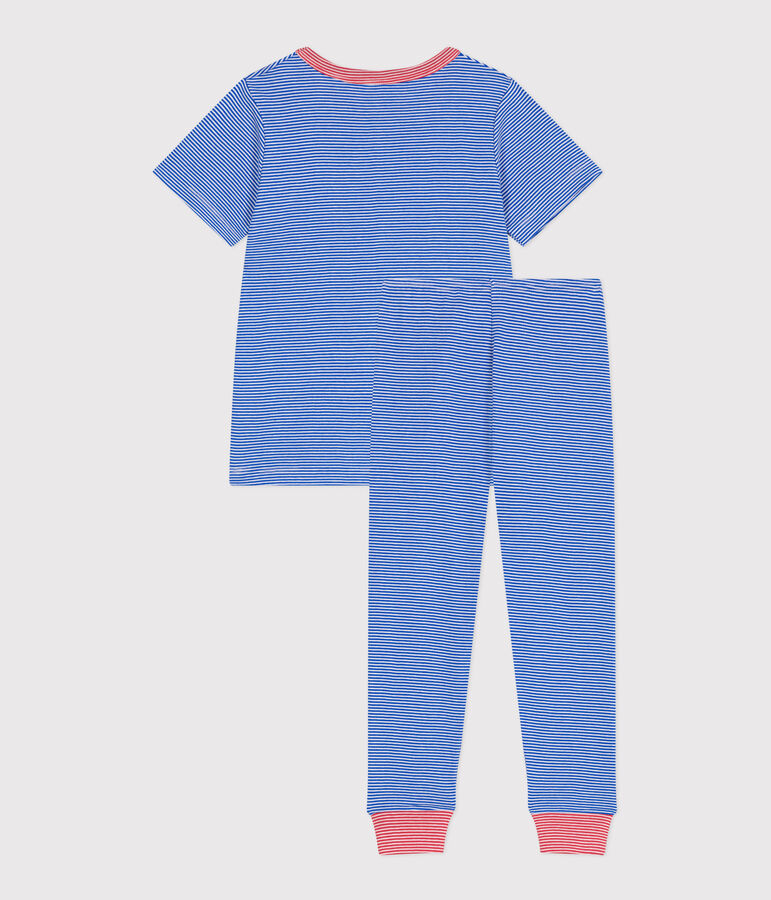 Kinder-Pyjama aus Baumwolle mit Streifen blau/weiss