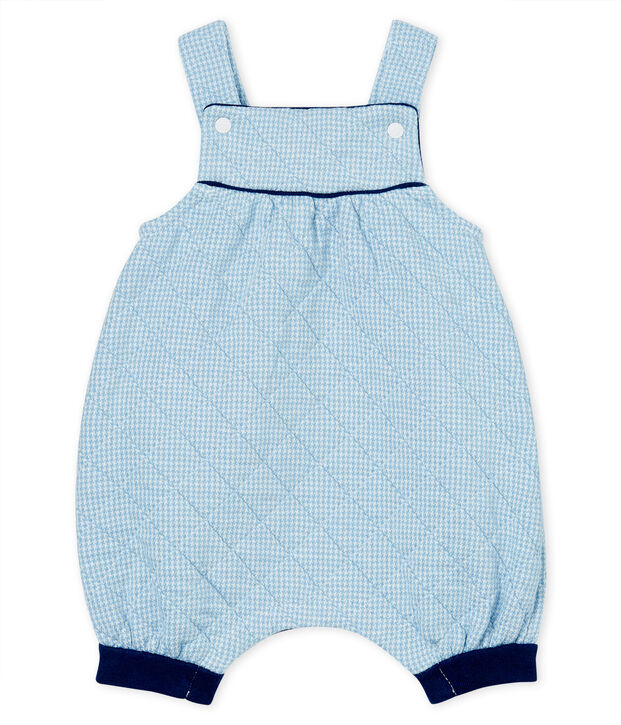 Kurze Baby-Latzhose aus gestepptem Doppeljersey blau/weiss