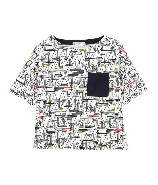 Kurzärmeliges seemannshemd damen weiss MARSHMALLOW/weiss MULTICO