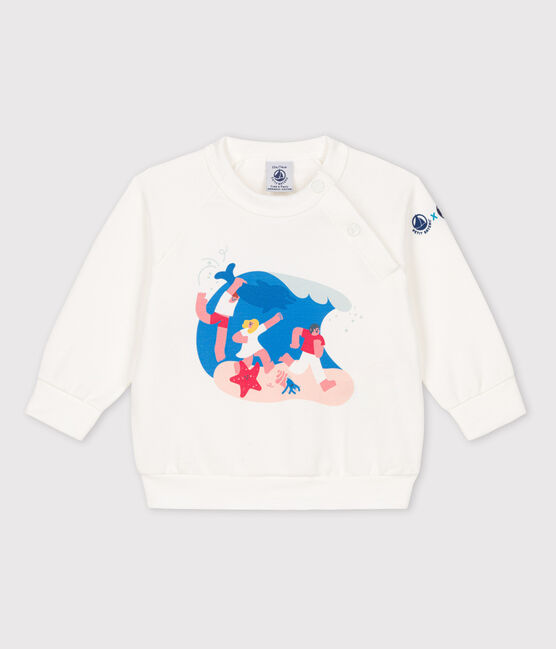 Baby-Sweatshirt Petit Bateau × Water Family weiss MARSHMALLOW