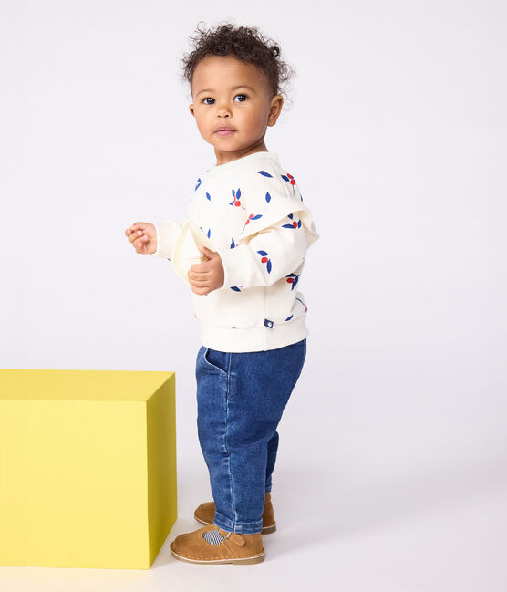 Baby-Sweatshirt aus Baumwolle mit Beerenmotiv und Volants MILK/ MULTICO