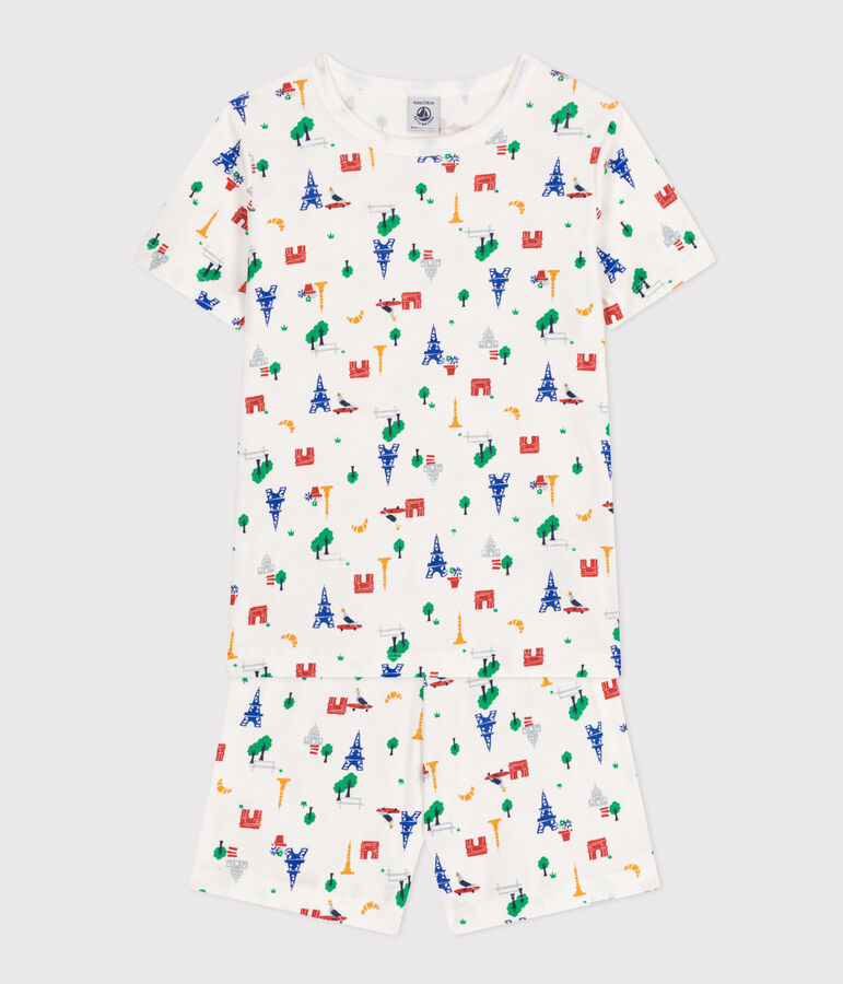 Kurzer Kinderpyjama aus Baumwolle mit Paris-Printmotiv weiss MARSHMALLOW/weiss MULTICO