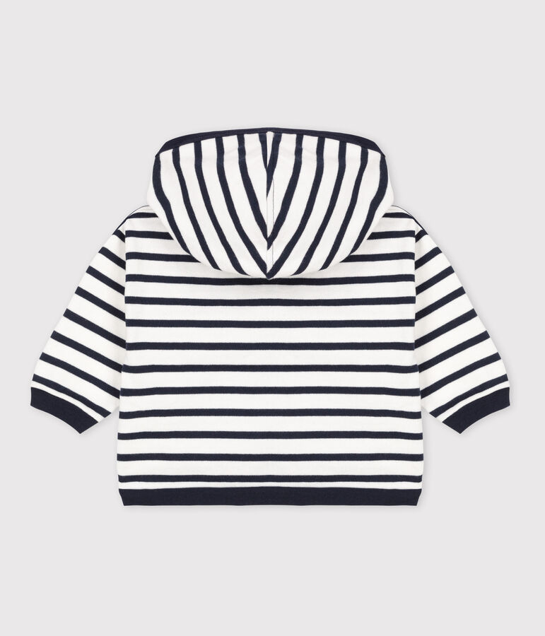 Baby-Kapuzensweatshirt aus dickem Jersey mit Marinestreifen weiss/blau