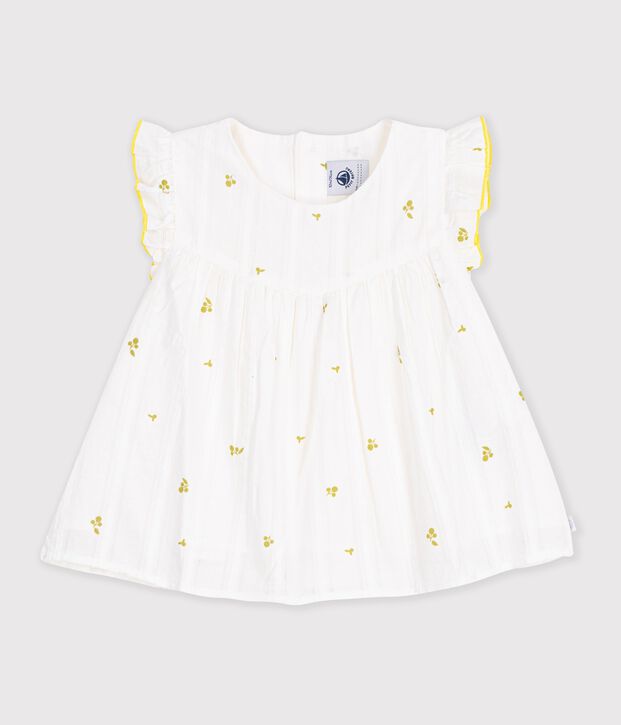 &Auml;rmellose Baby-Bluse aus Baumwolle mit Blumenmuster weiss/gr&uuml;n