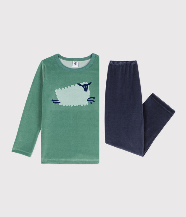 Kinderpyjama aus Nicki f&uuml;r Jungen gr&uuml;n/vielfarbig