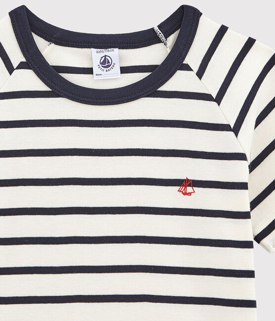 Kinder-Kurzpyjama aus Baumwolle mit Matrosenmuster für Jungen weiss MARSHMALLOW/blau SMOKING