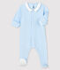 Blauer Baby-Strampler aus Bio-Baumwoll-Velours mit Kragen