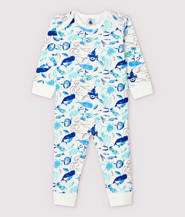 Baby-Strampler aus Baumwolle, ohne Druckkn&ouml;pfe, mit maritimem Motiv weiss/vielfarbig