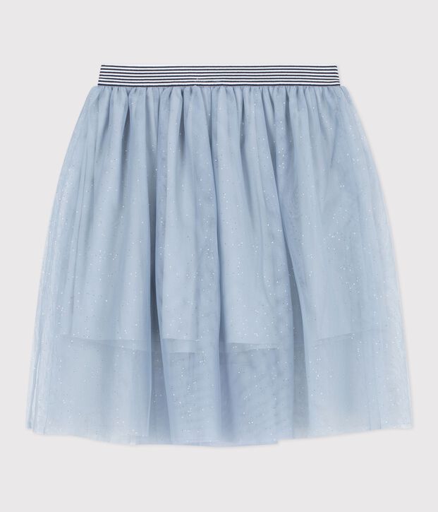 Kinder-Rock aus einfarbigem T&uuml;ll mit Pailletten blau/grau