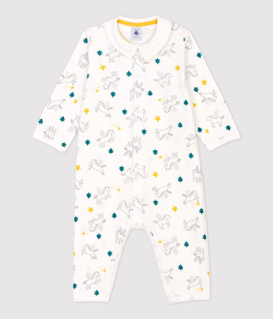 Baby-Strampler ohne Füße aus Baumwolle mit Kragen weiss MARSHMALLOW/weiss MULTICO