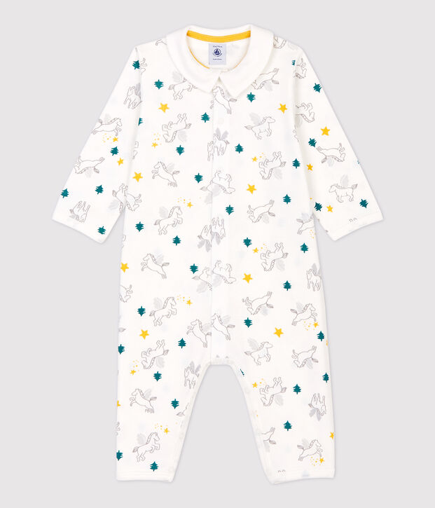 Baby-Strampler ohne F&uuml;&szlig;e aus Baumwolle mit Kragen weiss/vielfarbig