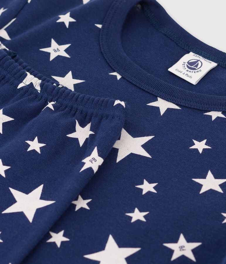 Kinderpyjama aus Baumwolle mit Sternenmuster blau/weiss