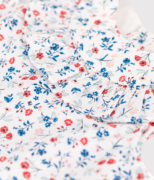 &Auml;rmellose Baby-Bluse aus Baumwolle mit Blumenmuster weiss/vielfarbig