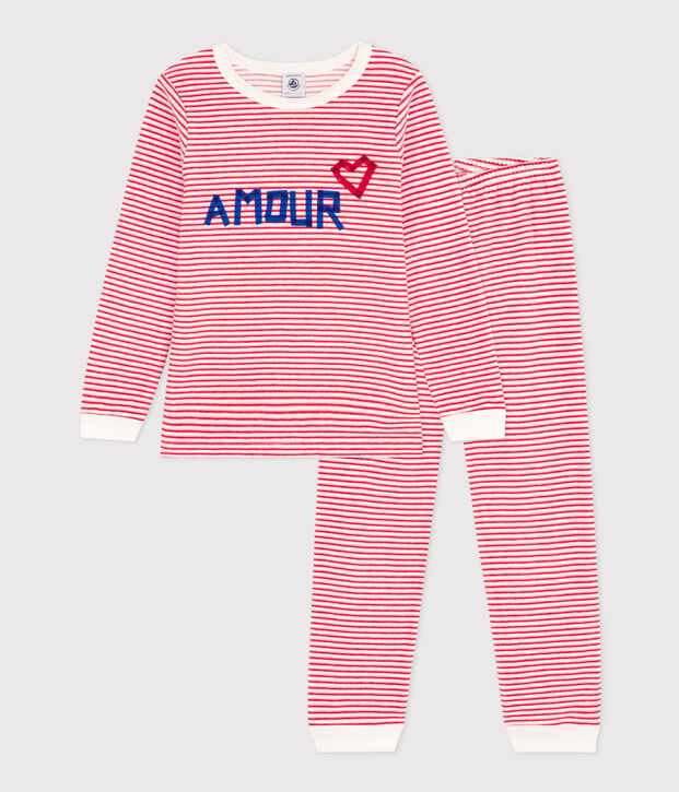 Kinderpyjama aus Nicki mit Streifen weiss/rot