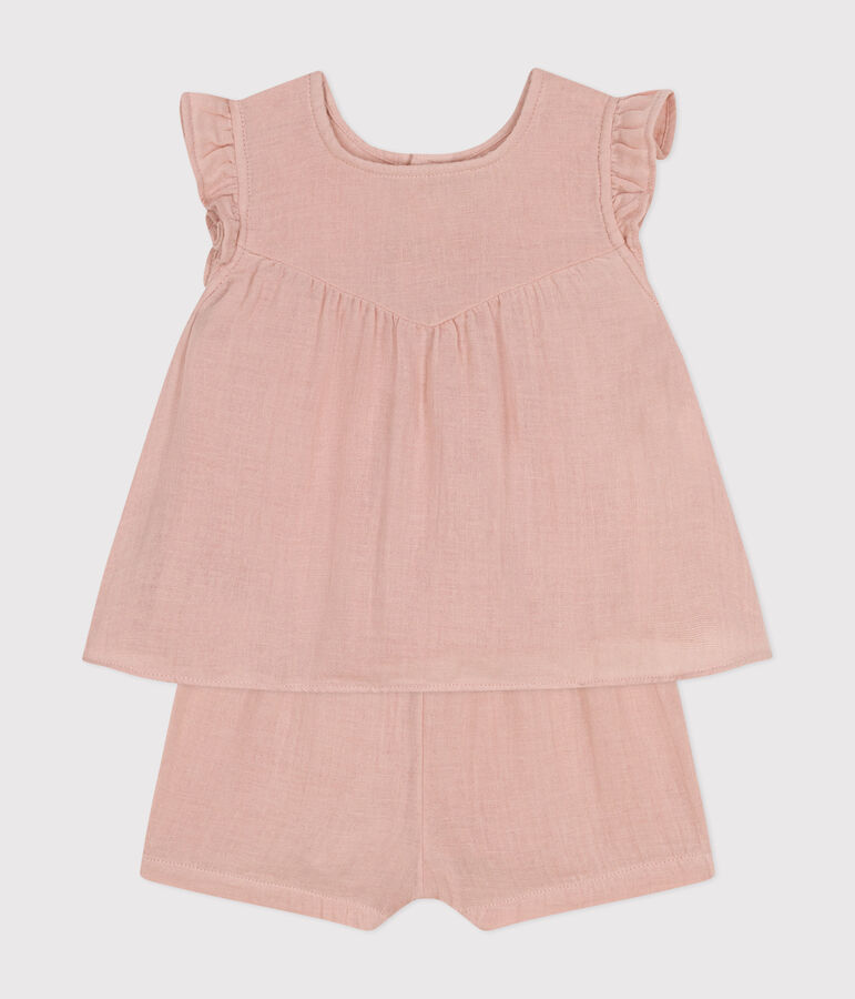 Baby-Set mit Bluse und Shorts aus Musselin-Stoff rosa