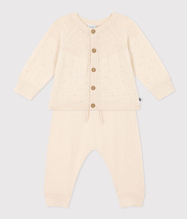 Baby-Set aus Woll- und Baumwoll-Strick naturfarben