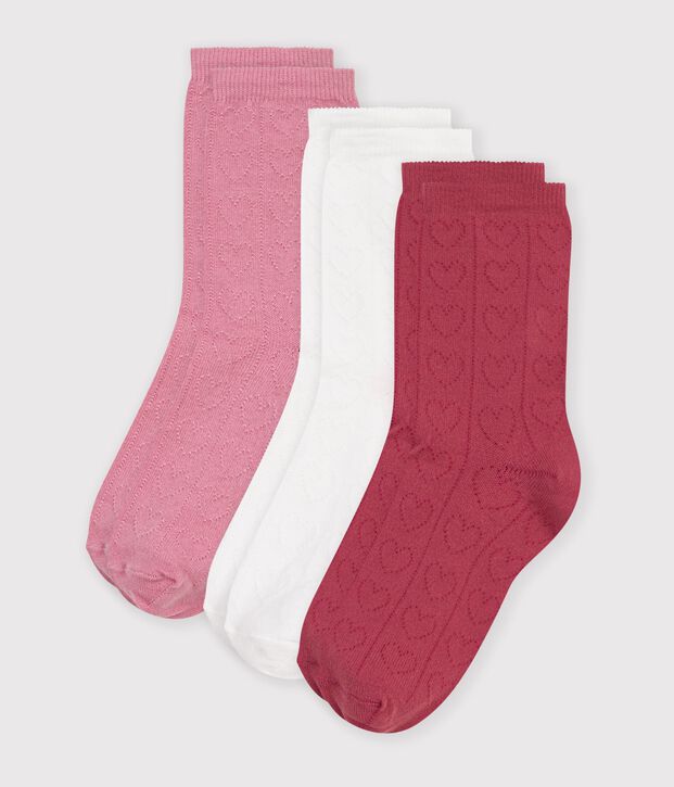 3er-Set Kinder-Socken aus Baumwolle mit Herz-Lochstickerei vielfarbig