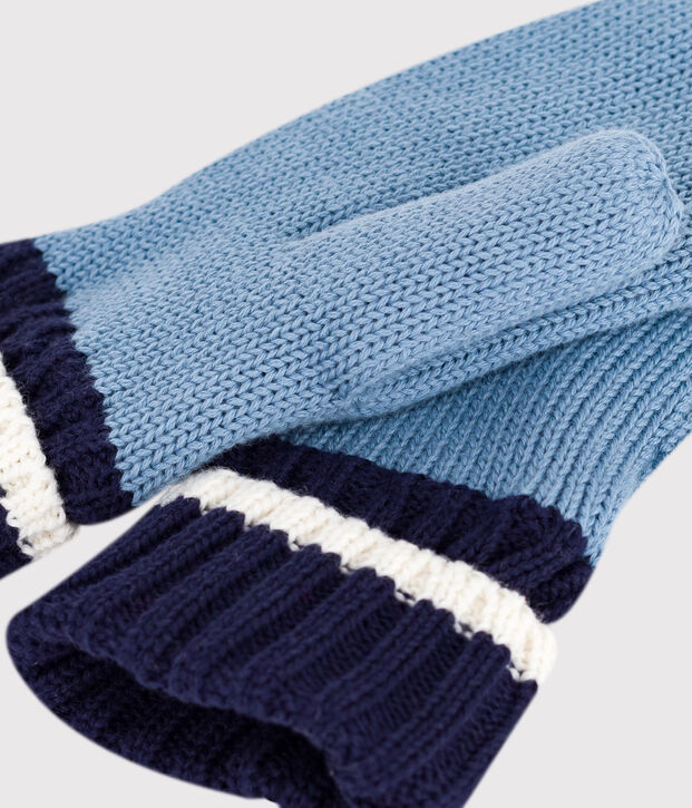 Kinder-F&auml;ustlinge aus Strick mit Fleece-Futter blau