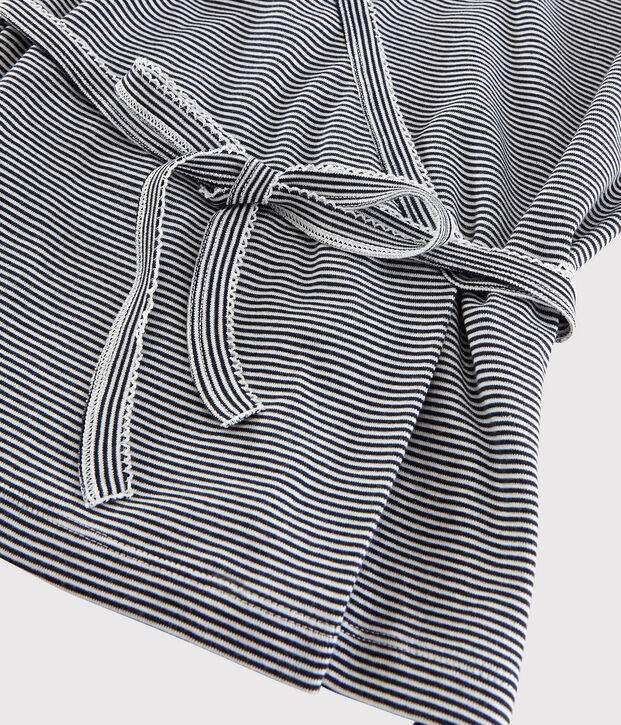 Wickel-Cardigan aus gestreifter Baumwolle Damen blau/weiss