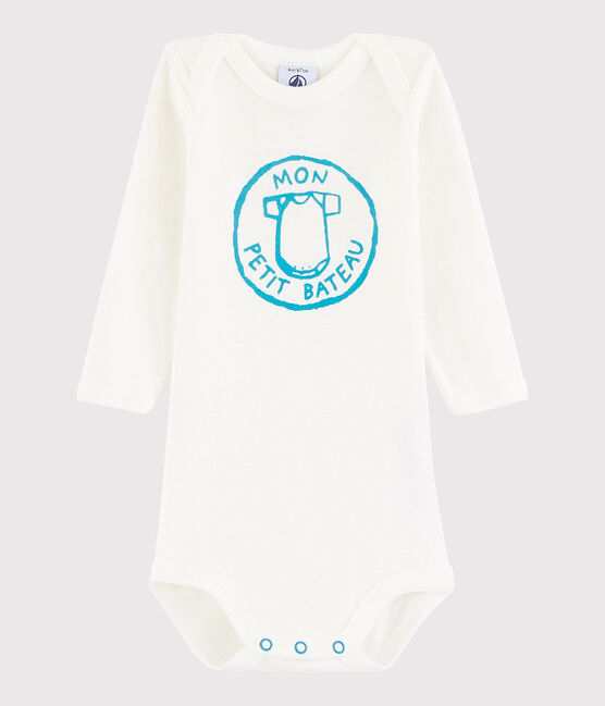Langärmeliger Baby-Body Mädchen/Jungen weiss MARSHMALLOW/weiss POLISH