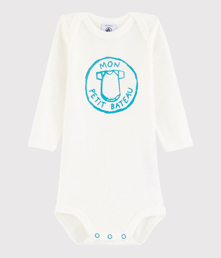 Lang&auml;rmeliger Baby-Body M&auml;dchen/Jungen weiss/gr&uuml;n
