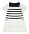 Gestreiftes Baby-Mädchen-Kleid aus schwerem Jersey weiss MARSHMALLOW/blau SMOKING