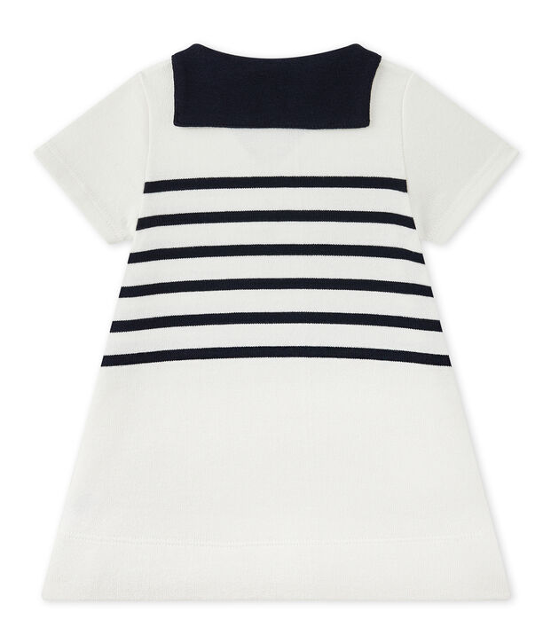 Gestreiftes Baby-M&auml;dchen-Kleid aus schwerem Jersey weiss/blau