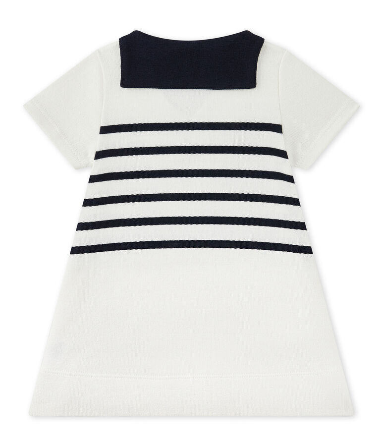 Gestreiftes Baby-M&auml;dchen-Kleid aus schwerem Jersey weiss MARSHMALLOW/blau SMOKING