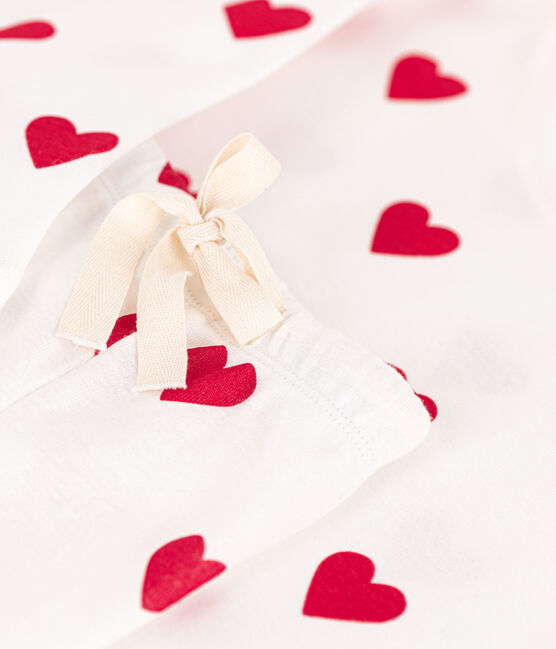 Kurz-Pyjama aus Baumwolle für Damen weiss MARSHMALLOW/rot TERKUIT