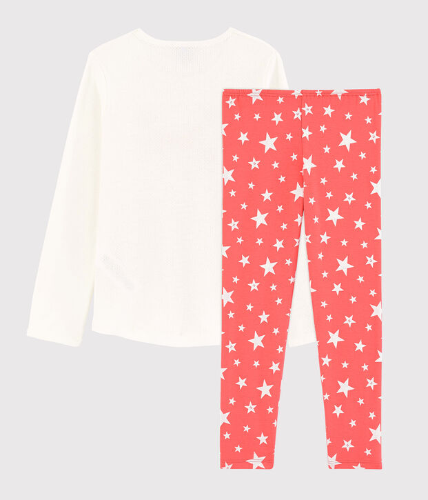 Kinderpyjama aus Baumwolle mit Sternen-Motiv f&uuml;r M&auml;dchen weiss/orange