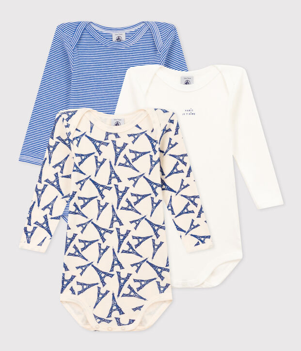 3er-Set lang&auml;rmelige Baby-Bodys Paris aus Baumwolle vielfarbig