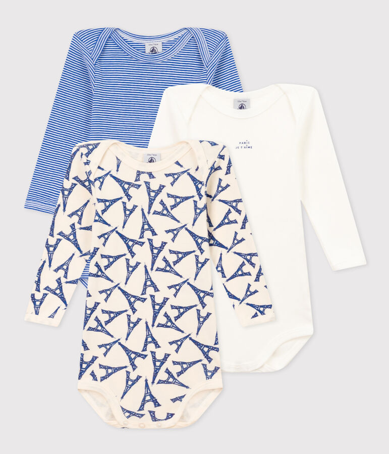 3er-Set lang&auml;rmelige Baby-Bodys Paris aus Baumwolle vielfarbig