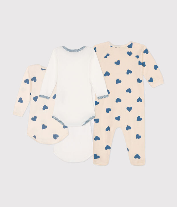 Baby-Set Strampler und 3 Bodys mit blauen Herzen vielfarbig