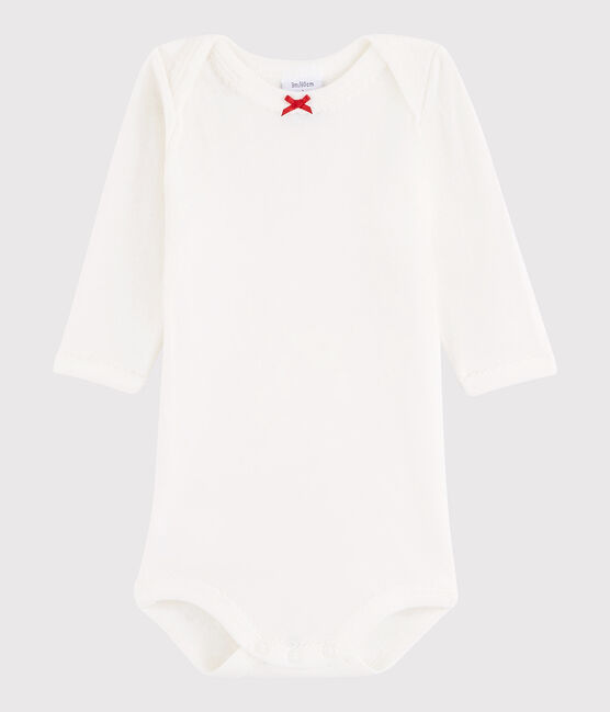 Langärmeliger Baby-Body Mädchen weiss MARSHMALLOW/rot TERKUIT