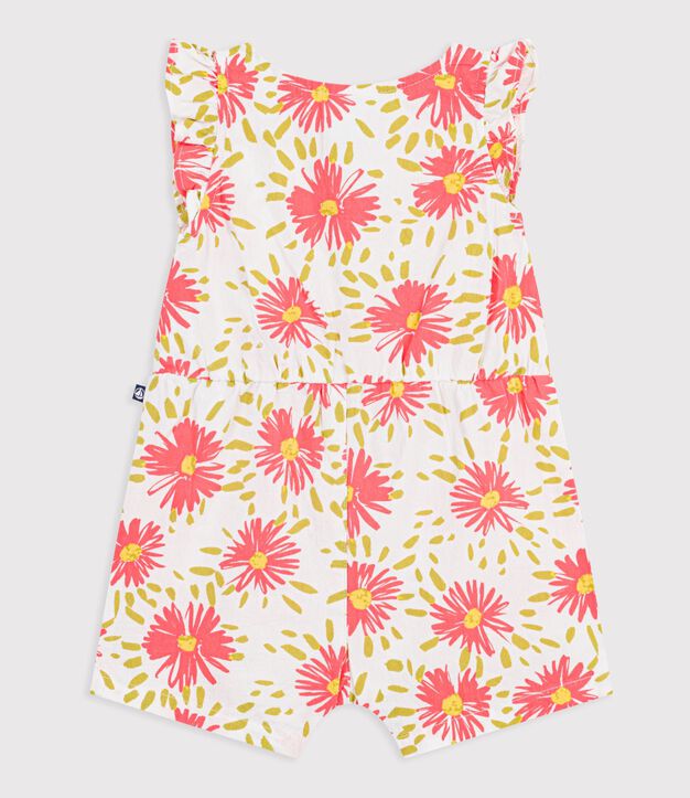 Baby-Kurzoverall aus Baumwolle mit Blumenmuster weiss/vielfarbig