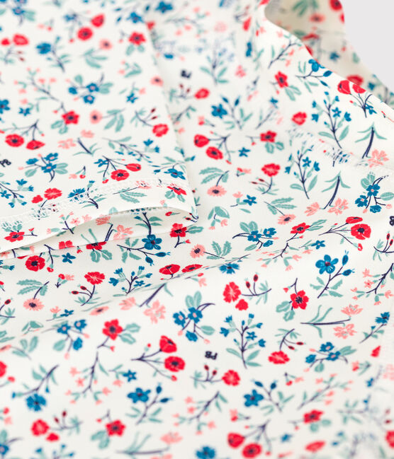 Langärmeliges Kinder Bade-T-Shirt mit UV-Schutz und Blumenmuster weiss MARSHMALLOW/weiss MULTICO