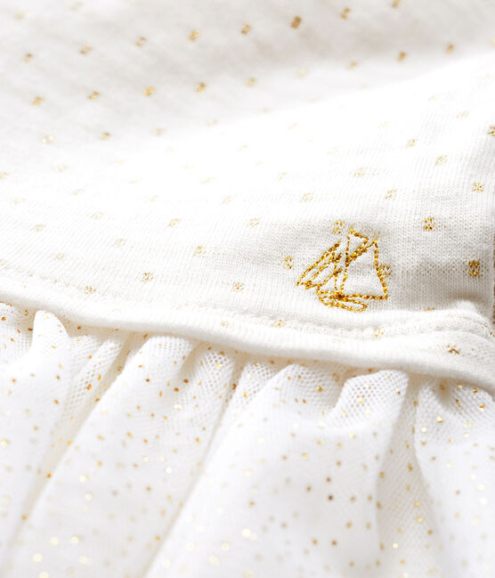 Langärmeliges Babykleid aus Materialmix für Mädchen weiss MARSHMALLOW/gelb OR