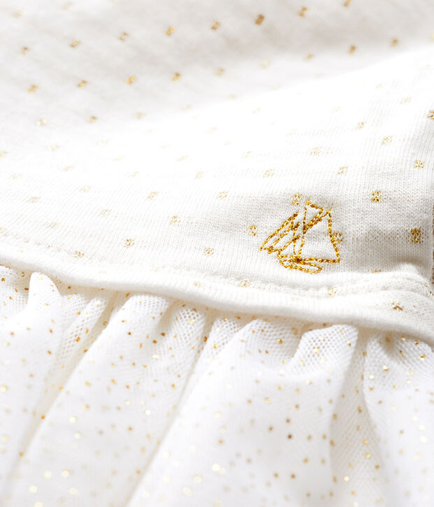 Lang&auml;rmeliges Babykleid aus Materialmix f&uuml;r M&auml;dchen weiss/gelb
