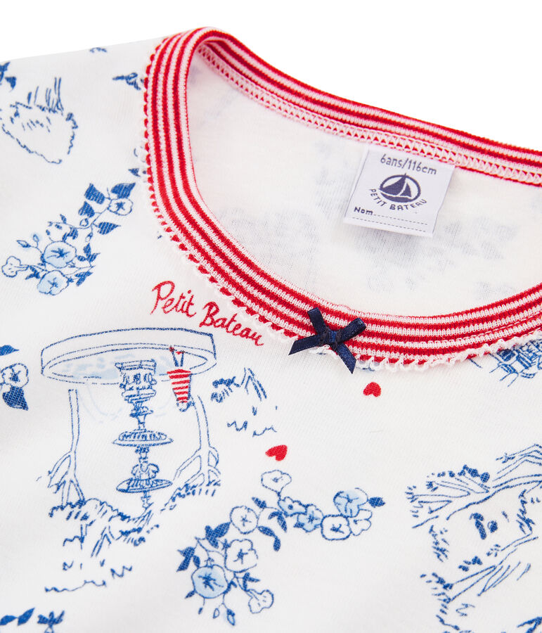 Rippstrick-Pyjama f&uuml;r M&auml;dchen weiss/vielfarbig