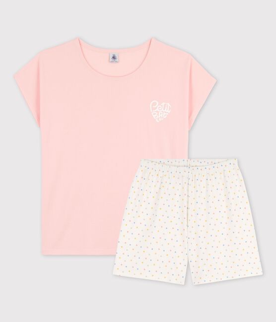 Kinder-Kurzpyjama aus Bio-Baumwolle für Mädchen rosa MINOIS/weiss MULTICO