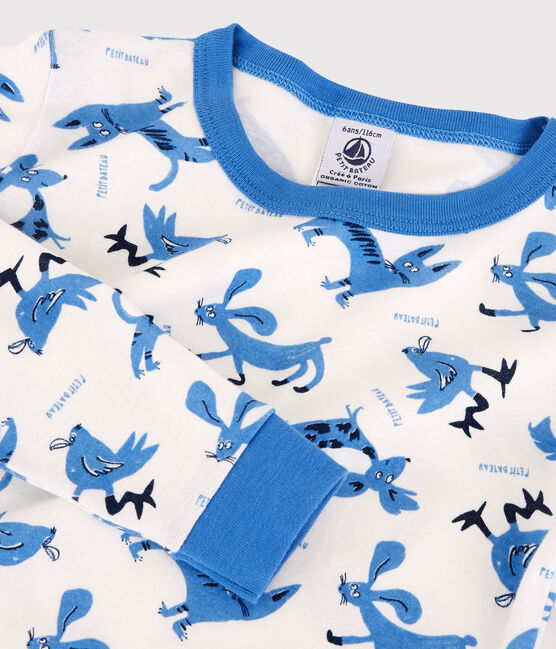Kinderpyjama aus Baumwolle in schmaler Passform mit Tiermotiv für Jungen weiss MARSHMALLOW/weiss MULTICO